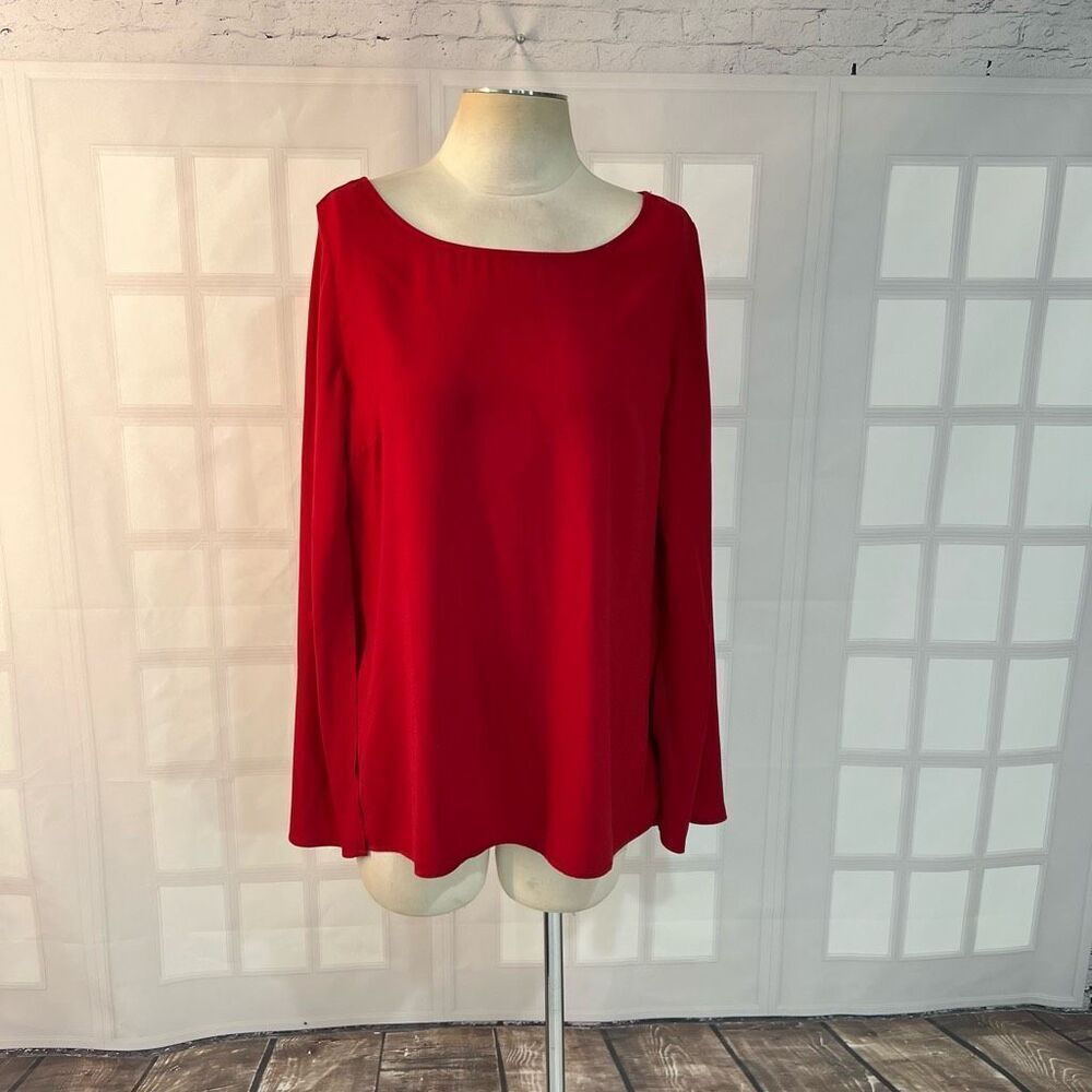Soft Surroundings Red Solid Boat Neck Cape Sleeve Blouse Size Large
